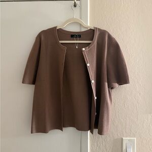 Brown Short-Sleeve Button Cardigan
